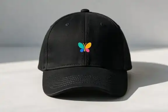 Custom printed caps with logo, made at Colorfly Studio in Dubai