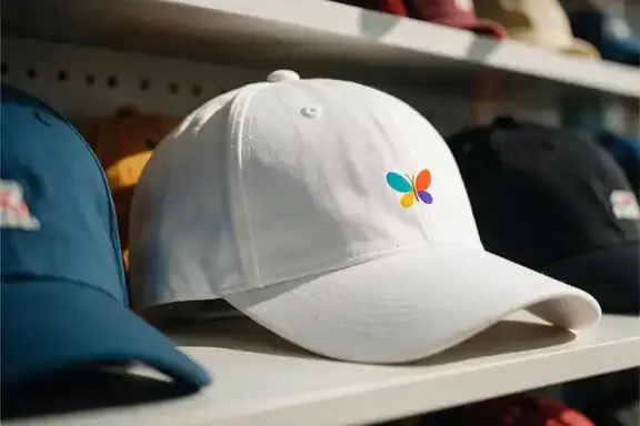Close-up of custom caps with printed logo, Colorfly Studio Dubai