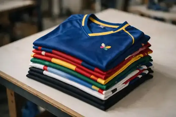 Close-up of custom jerseys with printed logo, Colorfly Studio Dubai