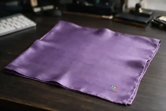 Close-up of custom pocket handkerchief or square with printed logo, Colorfly Studio Dubai