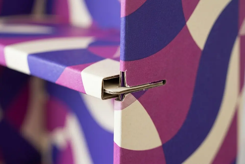 Close-up detail of custom 3D display stand, Colorfly Studio Dubai
