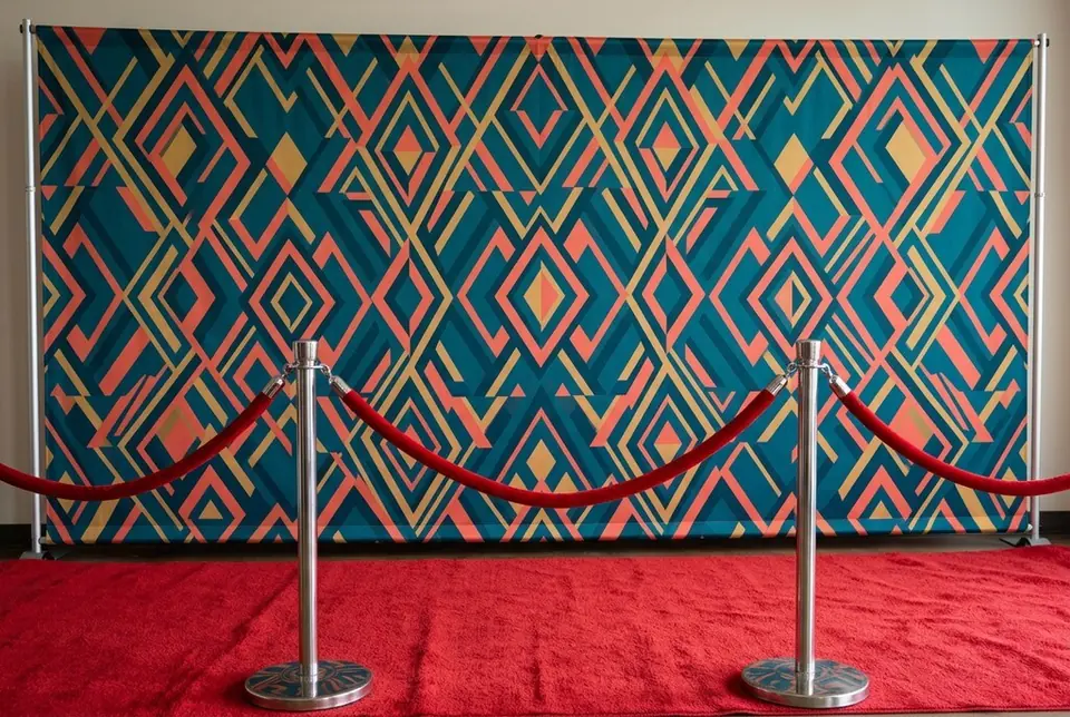 Custom printed step & repeat backdrop, made at Colorfly Studio in Dubai