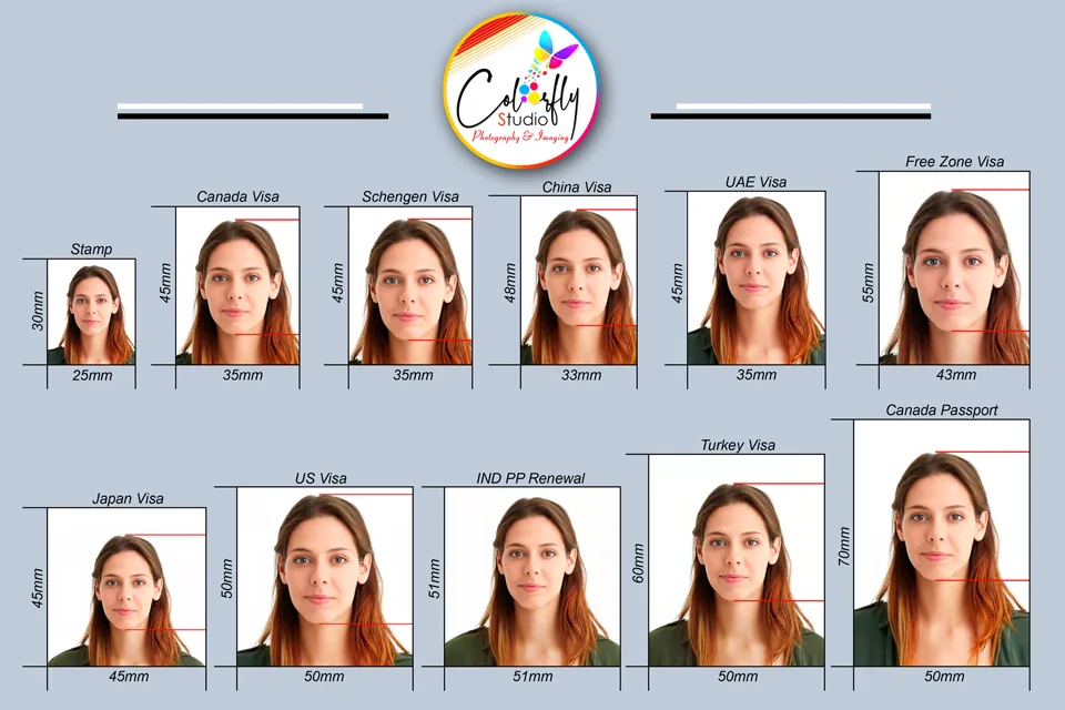 Passport and visa photo sizes for Canada, Schengen, China, UAE, Japan, US, India, Turkey and more, Colorfly Studio Dubai