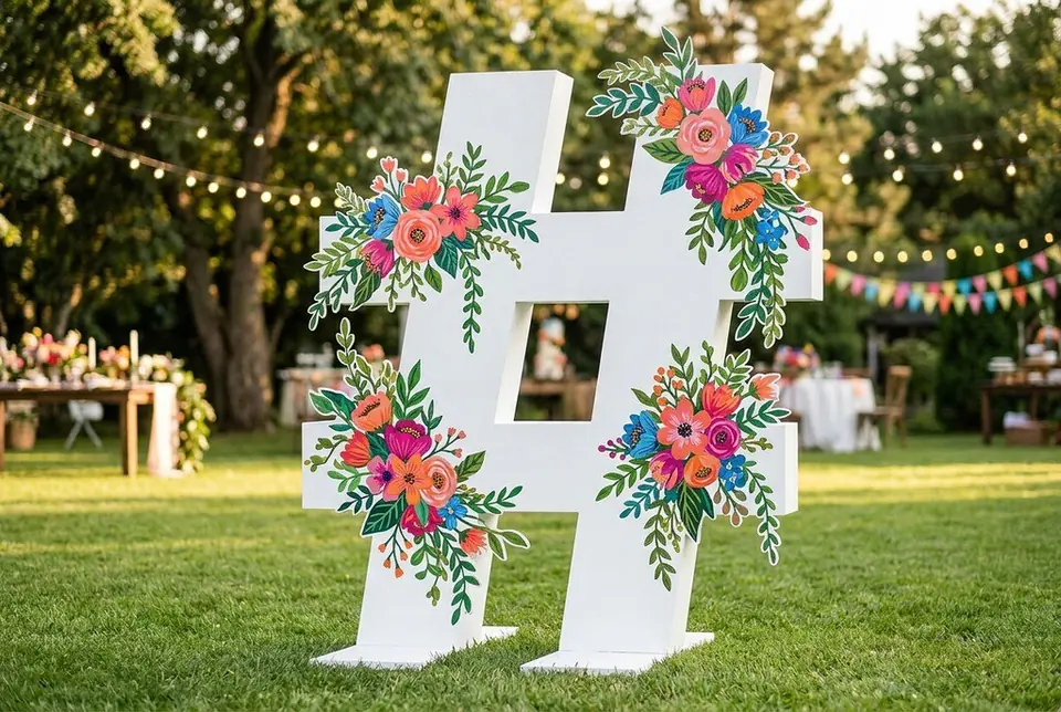 Large hashtag photo frame for events and weddings in Dubai - Colorfly Studio
