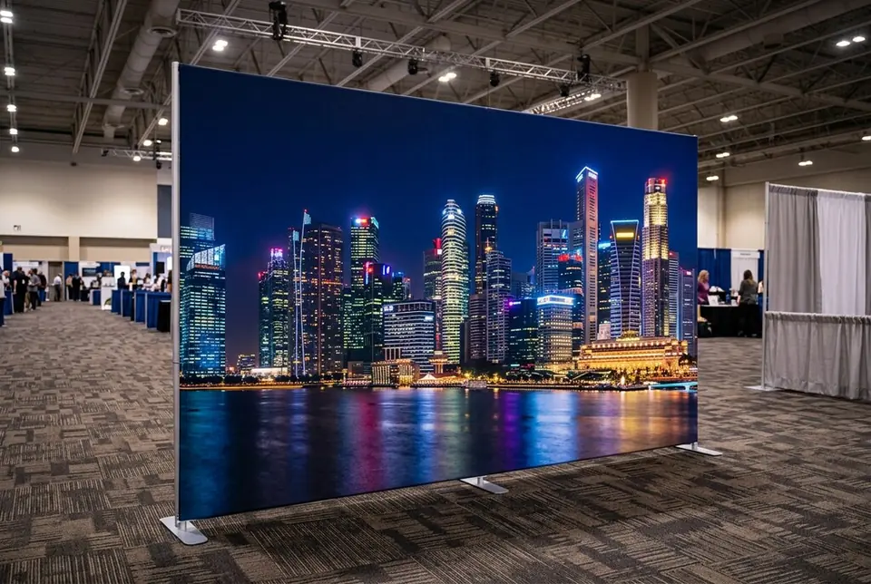 Fabric printed photo backdrop on a tension frame, Colorfly Studio Dubai