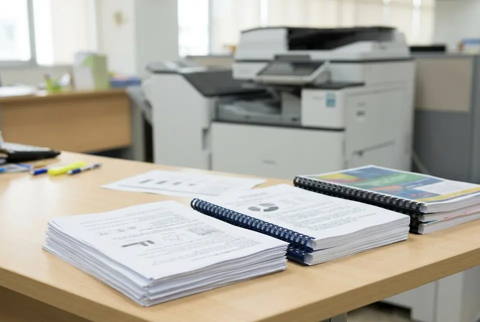 Photocopied documents and spiral-bound reports, photocopy and binding at Colorfly Studio Dubai