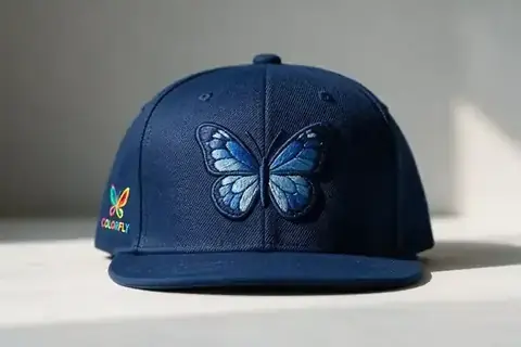 Custom printed embroidery caps with logo, made at Colorfly Studio in Dubai