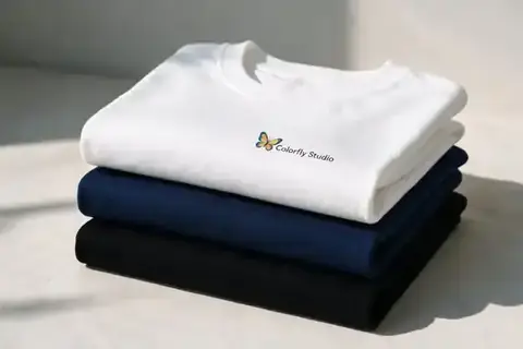 Custom printed t-shirts with logo, made at Colorfly Studio in Dubai