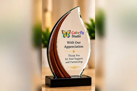 Custom mementos with engraved logo, made at Colorfly Studio in Dubai