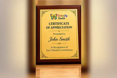 Custom plaques with engraved logo, made at Colorfly Studio in Dubai