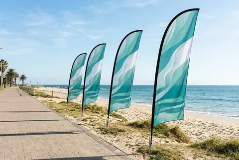 Custom sail flags with ground spikes printed in Dubai - Colorfly Studio