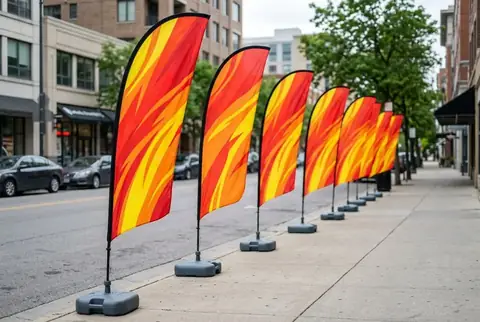 Custom teardrop flags with water bases printed in Dubai - Colorfly Studio