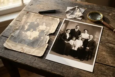 Old damaged photo restoration service in Dubai - Colorfly Studio